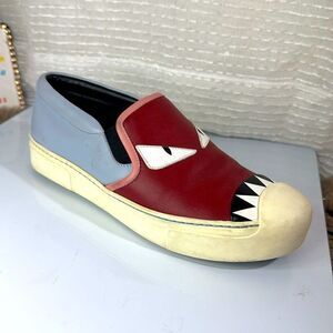 (N7) Fendi Monster leather slip-on sneakers, size 37, men's one shoe, right shoe
